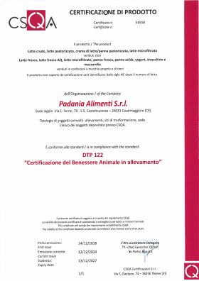 Certificazione DTP 122 Benessere Animale