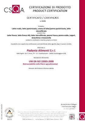 Certificazione UNI EN ISO 22005:2008